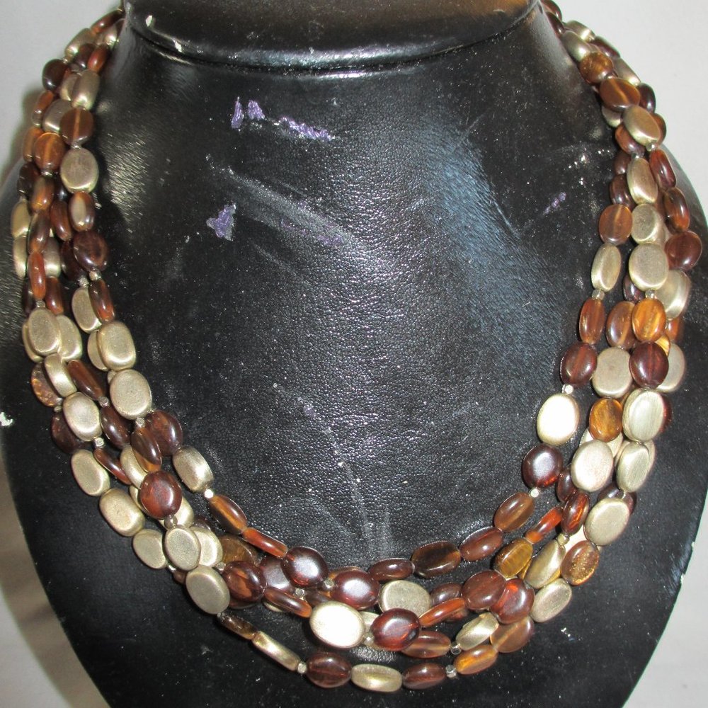 VTG Monet Layered Tigers Eye & Amber Necklace